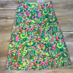 J. Crew Slip Skirt Black with Pink Florals Sz L. NWT
